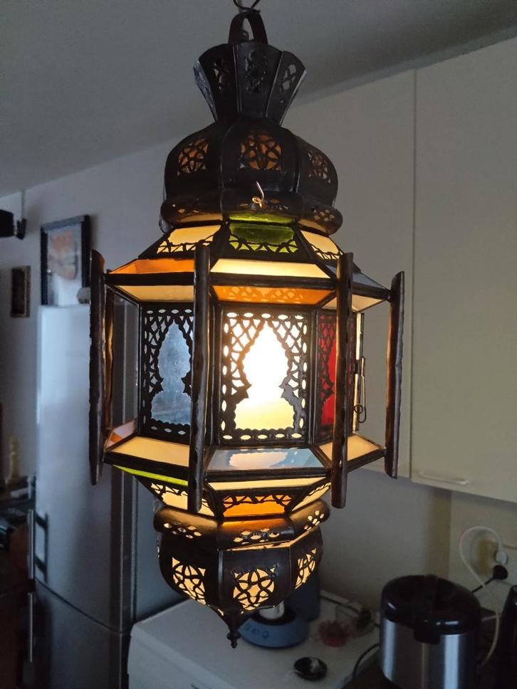 Marokkaanse hanglamp, Huis en Inrichting, Lampen | Hanglampen, Gebruikt, Minder dan 50 cm, Glas, Metaal, Ophalen