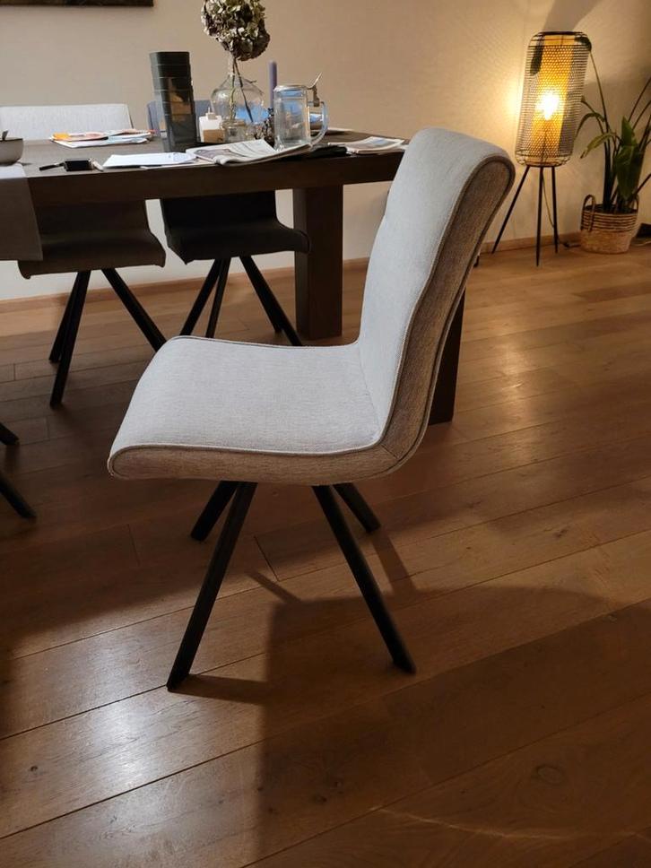 Eetkamerstoelen, Huis en Inrichting, Stoelen, Gebruikt, Vijf, Zes of meer stoelen, Metaal, Stof, Grijs, Ophalen