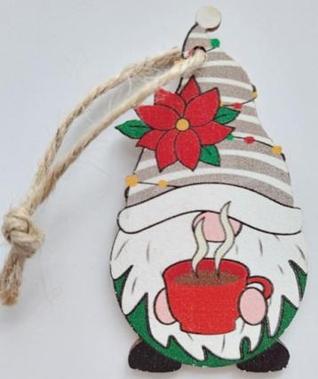 Houten hanger gnoom groen/bruin met mok 3,5 x 6,3 cm beschikbaar voor biedingen