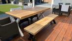 Mooie houten eettafel, kan binnen en buiten met witte X poot, Ophalen, Gebruikt, 50 tot 100 cm, Vijf personen of meer