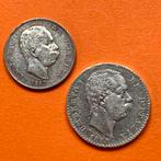 Italië 1 & 2 Lire 1887 Umberto I zilver, Ophalen of Verzenden, Italië, Zilver