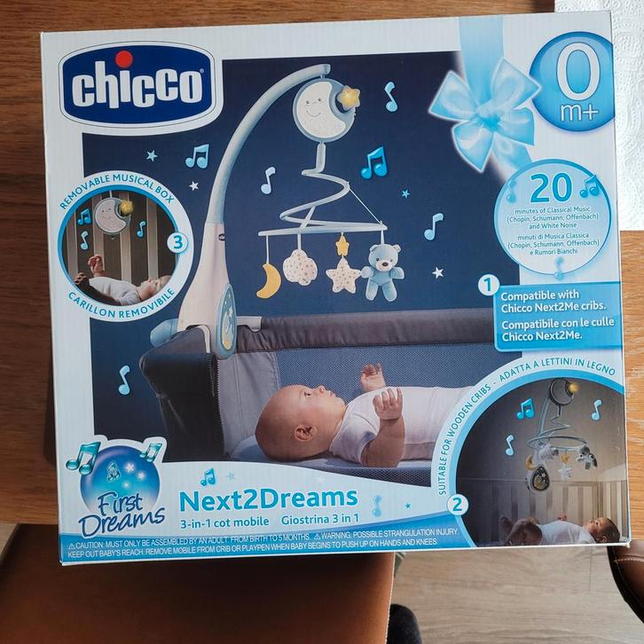 Chicco Next2Dreams 3 in 1 Muziekmobiel, Kinderen en Baby's, Speelgoed | Babyspeelgoed, Zo goed als nieuw, Mobiel, Met licht, Met geluid