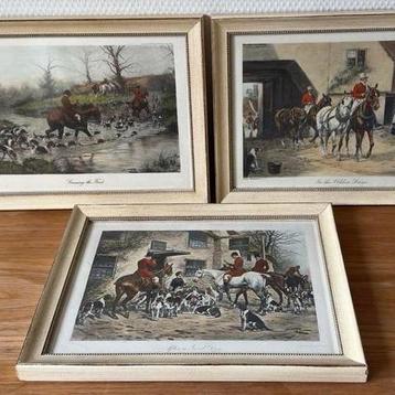 3 Engelse Printen in Lijst, Jachtscenes, English Style beschikbaar voor biedingen
