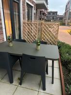 Tuinset met donkergroene tafel en 4 zwarte stoelen, Tuin en Terras, Tuinsets en Loungesets, Ophalen, Zo goed als nieuw, Tuinset