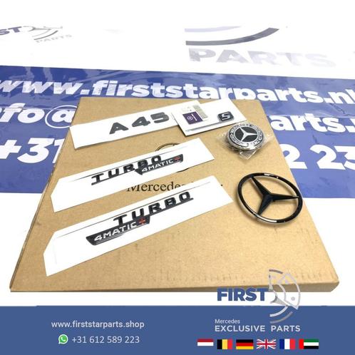 W177 A KLASSE A45 S AMG LOGO EMBLEMEN SET ZWART BADGES 2018-, Auto-onderdelen, Carrosserie en Plaatwerk, Mercedes-Benz, Gebruikt