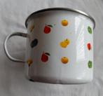 Witte emaille maatbeker pannetje koker fruit decor, Antiek en Kunst, Antiek | Emaille, Ophalen of Verzenden