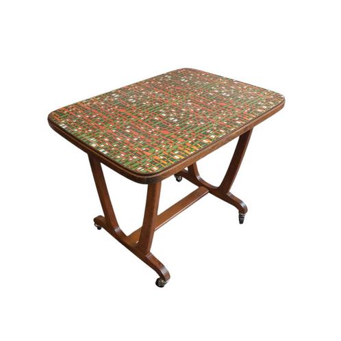 Kleurrijke en verrijdbare vintage tafel, bijzettafel, Antiek en Kunst, Antiek | Meubels | Tafels, Ophalen