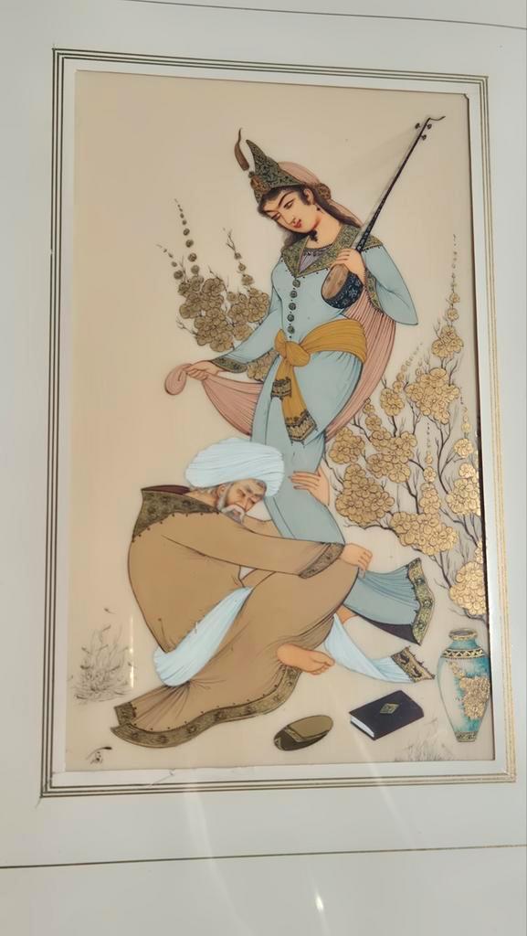 Perzische Miniatuur op Kameelbot - 20e Eeuw, Antiek en Kunst, Kunst | Niet-Westerse kunst, Ophalen of Verzenden