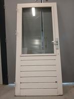 Hardhouten Achterdeur met Glas & Veiligheidsschild, Doe-het-zelf en Verbouw, Ophalen, Gebruikt, 80 tot 100 cm, Buitendeur