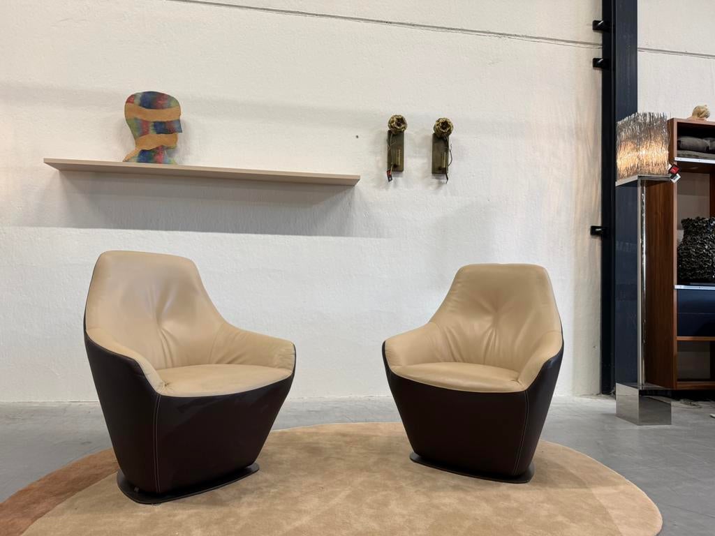 2 Leolux Cantate Draai fauteuil Ceras Leer Design stoel, Ophalen of Verzenden, 50 tot 75 cm, Pode Evidence, Leolux