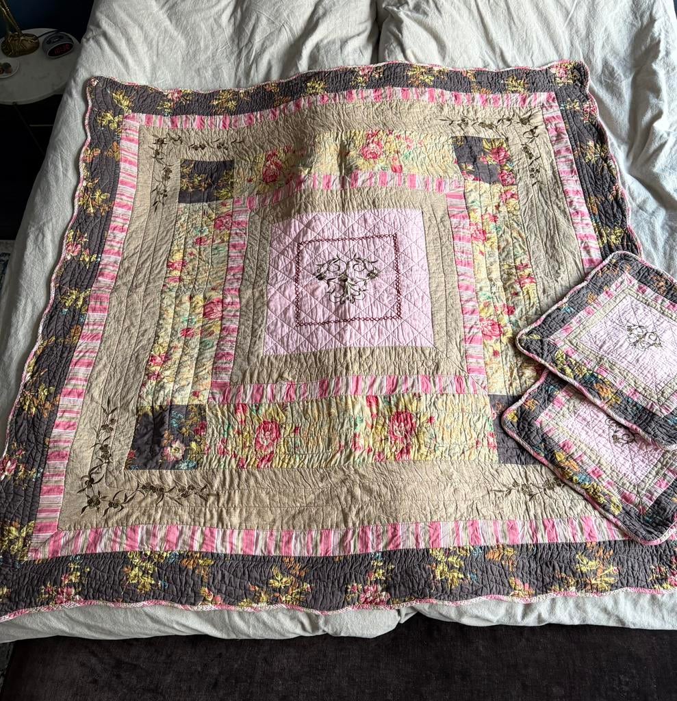 Prachtige patchwork plaid en kussenhoesjes, Huis en Inrichting, Ophalen of Verzenden, Zo goed als nieuw