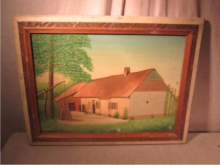 Mooi Geschilderd Werk 'Oude Hoeve met Waterput' - VB, Antiek en Kunst, Kunst | Schilderijen | Klassiek, Ophalen of Verzenden