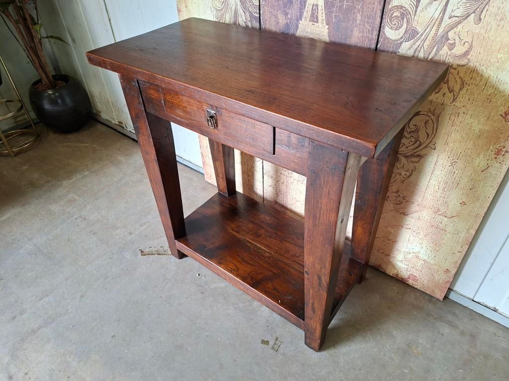 Klassieke eiken sidetable, haltafel, wandconsole., Ophalen of Verzenden, Zo goed als nieuw, 25 tot 50 cm