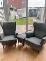 IKEA Strandmon fauteuils met poef, 2 stuks, Ophalen, Gebruikt, Stof, 75 tot 100 cm