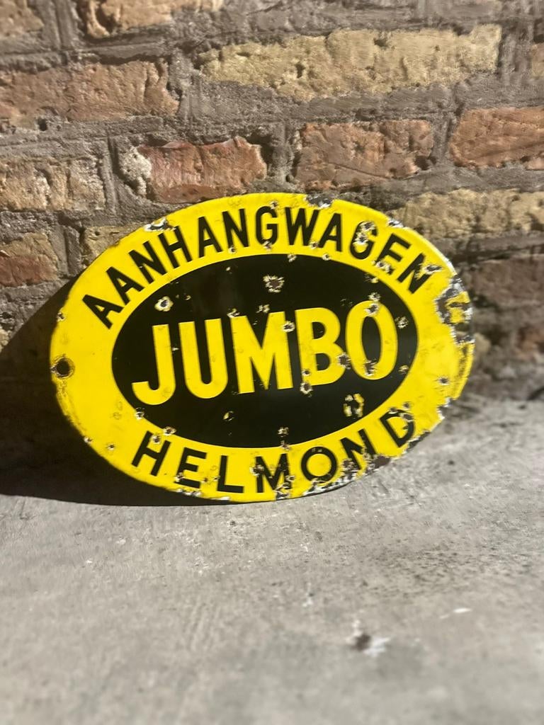 Vintage Jumbo Helmond Aanhangwagen Emaille Reclamebord, Ophalen of Verzenden