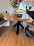 Elegante eettafel 200x100 met stalen onderstel en houten bla, Huis en Inrichting, Tafels | Eettafels, Gebruikt, 100 tot 150 cm