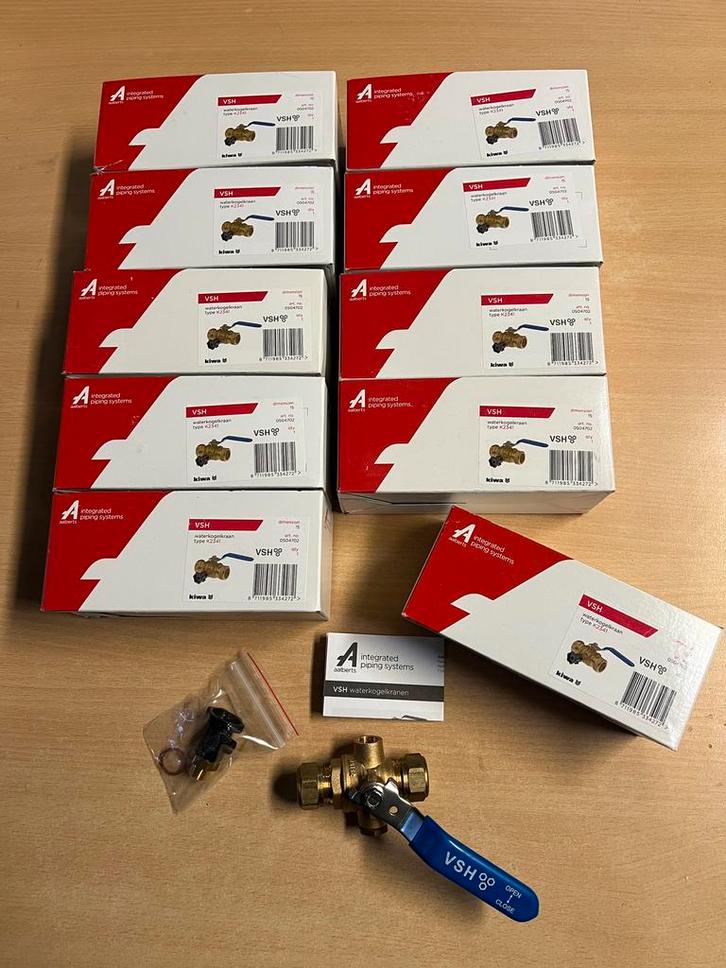 VSH kogelstopkraan met hendel met aftap knelfitting 15mm, Doe-het-zelf en Verbouw, Sanitair, Nieuw, Kraan, Koper, Ophalen of Verzenden