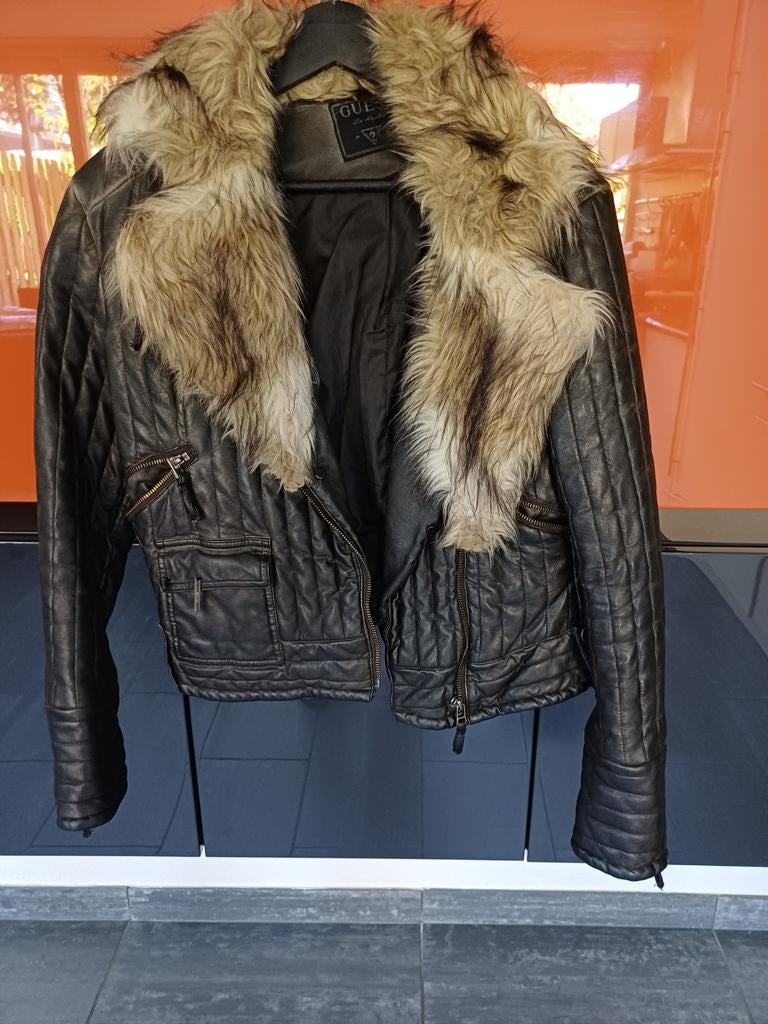 Guess lederen jacket maat 36, Ophalen, Zo goed als nieuw, Maat 36 (S), Zwart