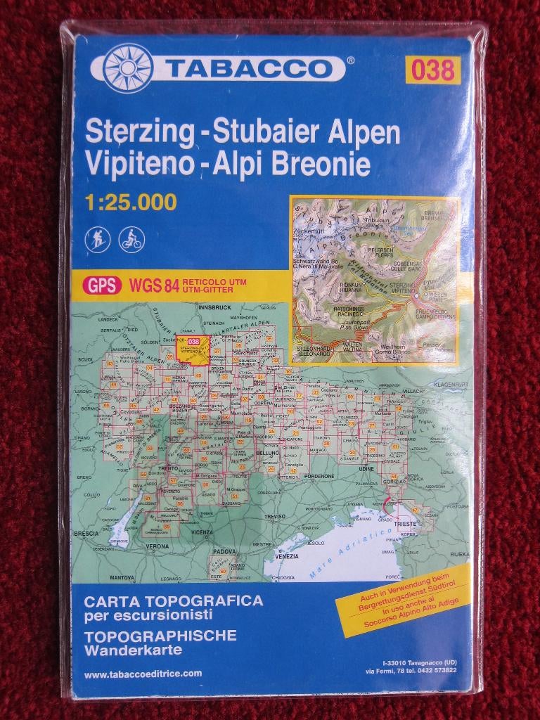 Tabacco Wanderkarte 038 Sterzing - Stubaier Alpen, 2015, Boeken, Atlassen en Landkaarten, Gelezen, Verzenden, 2000 tot heden, Italië