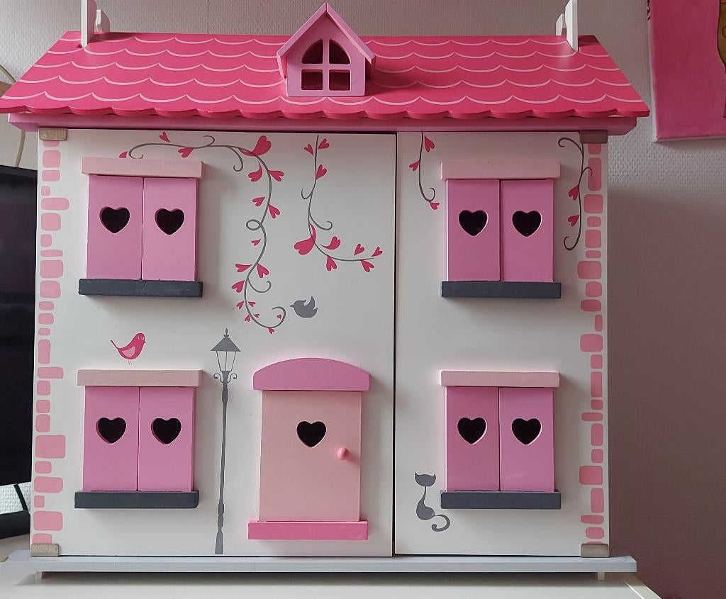 Mooie poppenhuis met poppetjes en meubeltjes, Kinderen en Baby's, Speelgoed | Poppenhuizen, Ophalen, Zo goed als nieuw, Poppenhuis