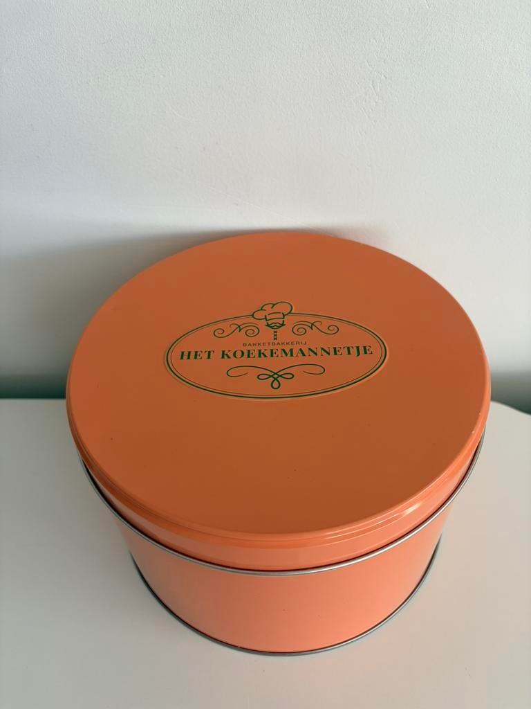Het Koekemannetje koek blik oranje!!!, Ophalen of Verzenden, Gebruikt, Koek(jes), Overige merken
