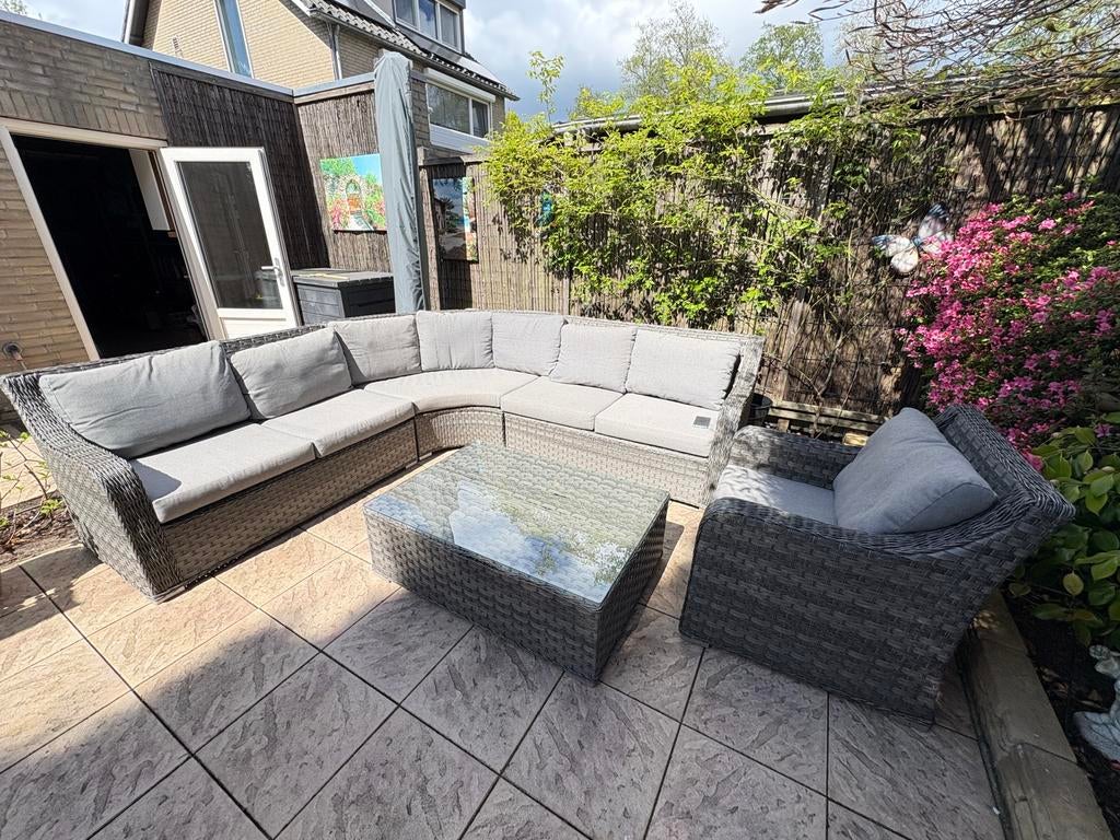 Loungeset met losse stoel en tafel, Tuin en Terras, Ophalen, Gebruikt, 6 zitplaatsen, Bank