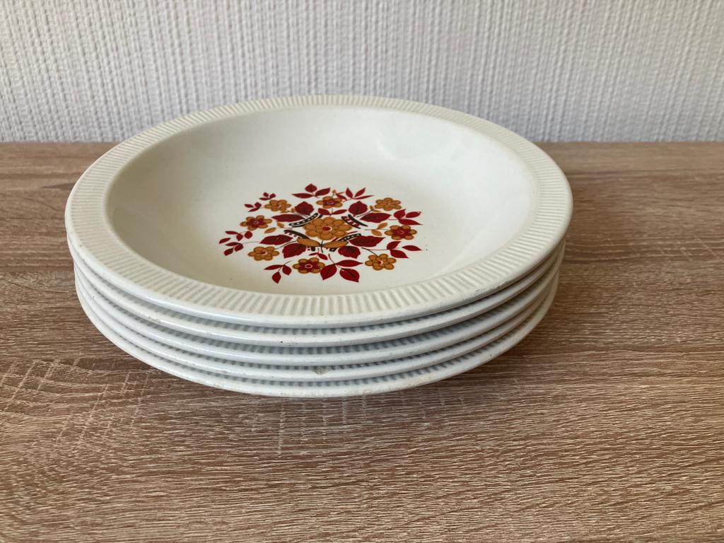 5 Borden met Bloemen Decor, Huis en Inrichting, Keuken | Servies, Overige materialen, Gebruikt, Ophalen of Verzenden, Bord(en)