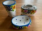 Aardewerk Badkamer Set - vrolijk Bloemmotief 3-delig . nieuw, Ophalen of Verzenden, Nieuw, Overige kleuren, Overige typen
