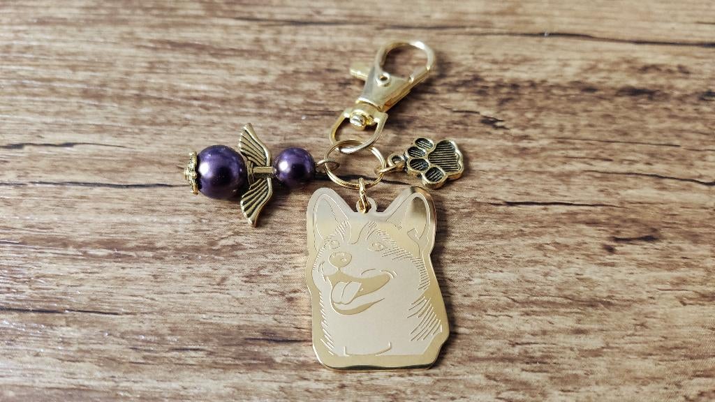 Tas/Sleutelhanger Shiba inu RVS gold met beschermengeltje, Verzenden, Nieuw