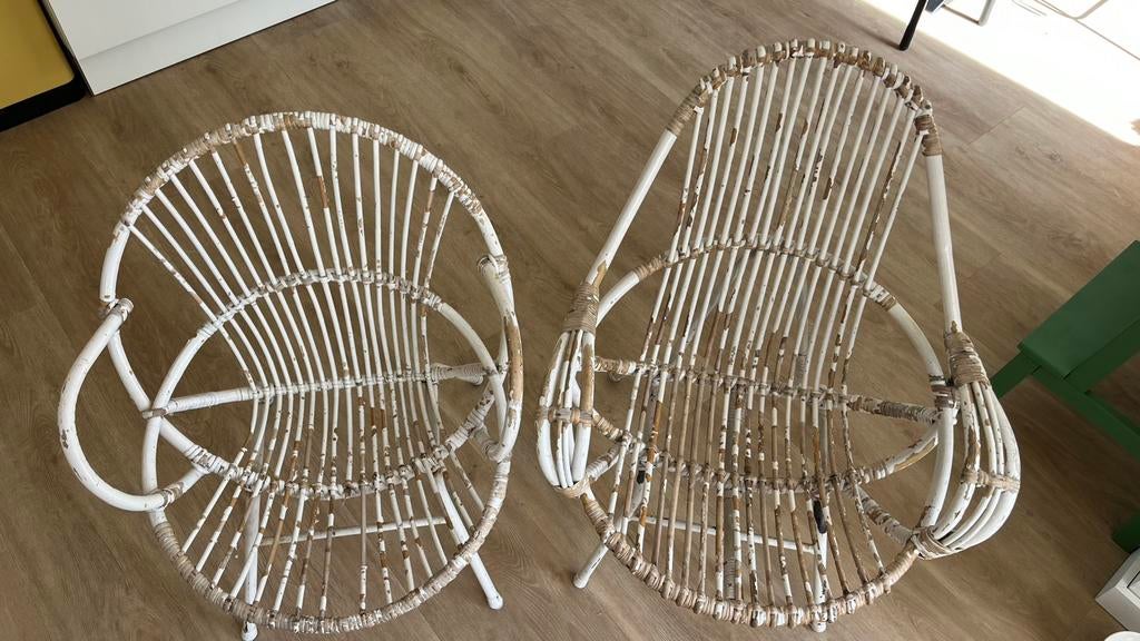 Leuke rotan stoeltjes white washed, Huis en Inrichting, Stoelen, Ophalen, Gebruikt, Twee, Wit