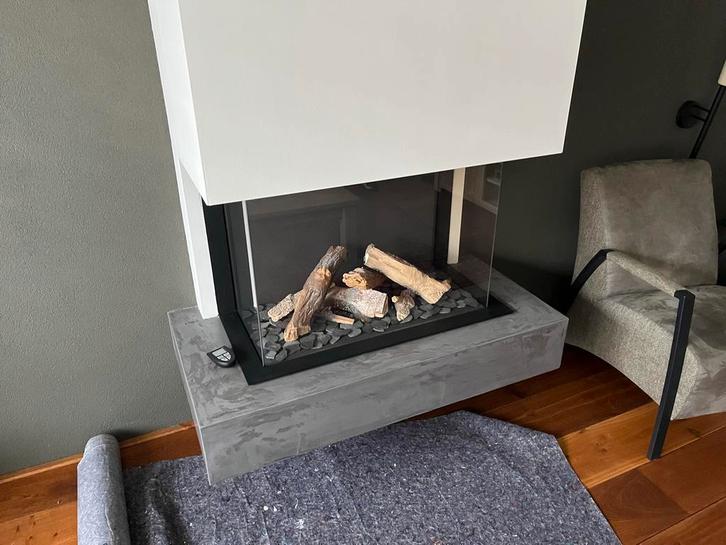 Moderne Gasopenhaard - Inbouwmodel met realistische houtblok, Huis en Inrichting, Haarden, Gebruikt, Gashaard, Ophalen of Verzenden