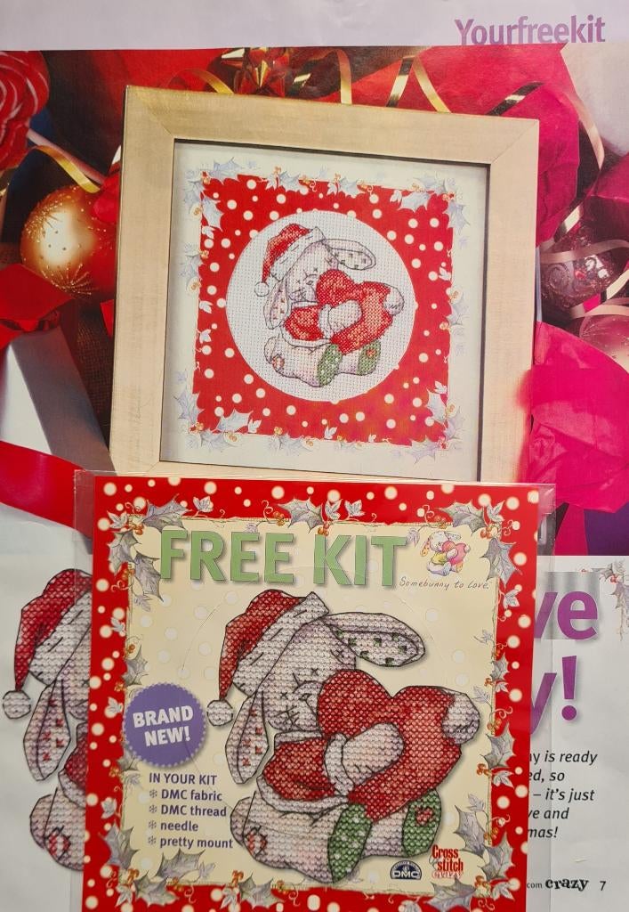 Somebunny konijn met hartje Kerst borduurpakketje, Ophalen, Nieuw, Handborduren, Borduurpakket