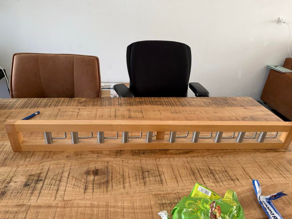 Houten wandkapstok met metalen haken, Zo goed als nieuw, Minder dan 100 cm, Hout, Ophalen