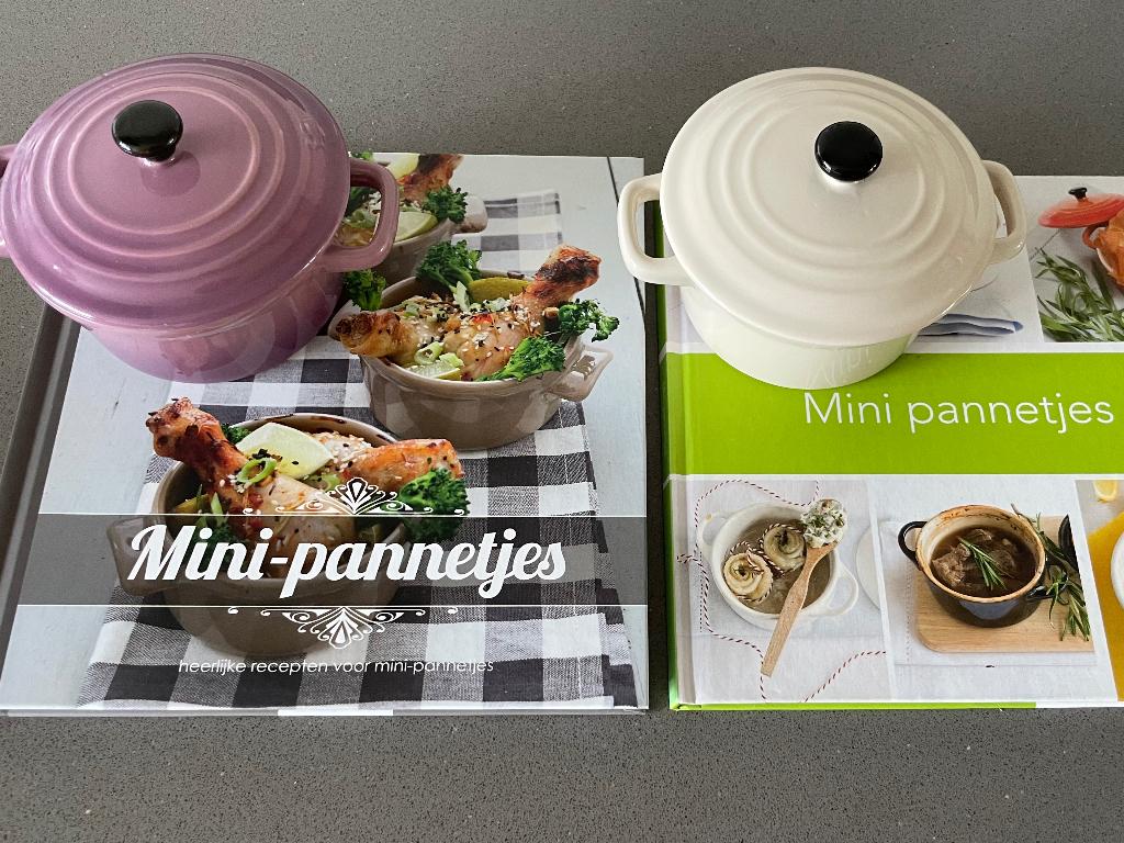 Mini pannetjes + receptenboekjes, Huis en Inrichting, Keuken | Potten en Pannen, Zo goed als nieuw, Overige typen, Overige materialen
