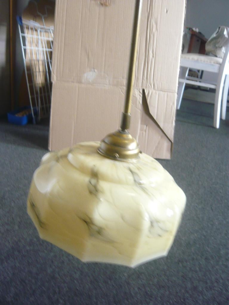 Hanglamp Art Deco, Huis en Inrichting, Lampen | Hanglampen, Gebruikt, 75 cm of meer, Glas, Metaal, Ophalen of Verzenden