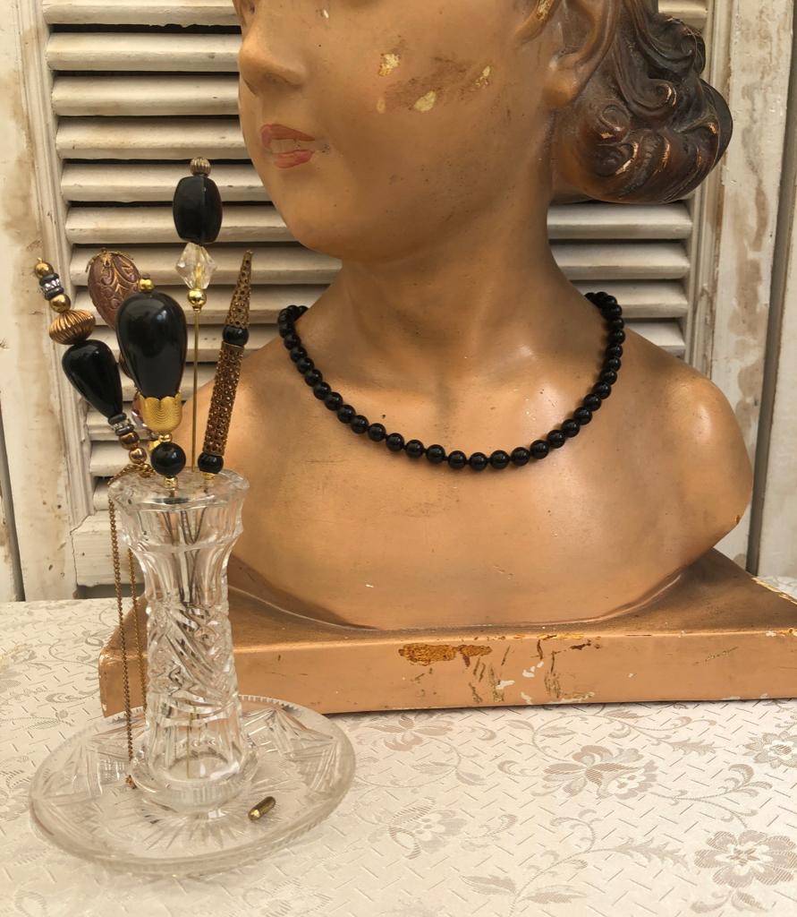 Zwarte handgeknoopte halsketting rouwsieraad -Jr 50, Sieraden, Tassen en Uiterlijk, Antieke sieraden, Ketting, Overige materialen