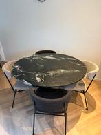 Marmeren Eettafel met 4 Stoelen - 120cm, Gebruikt, Zwart, Ophalen of Verzenden, Vier
