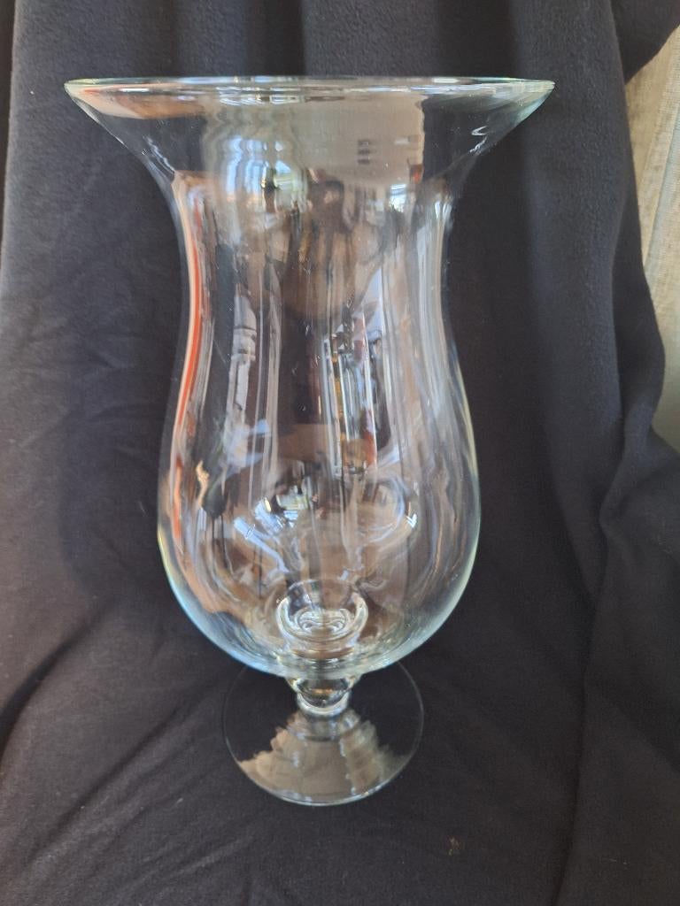 Mooie Glazen Vaas Op Voet / Windlicht, Ophalen, Wit, Minder dan 50 cm, Glas