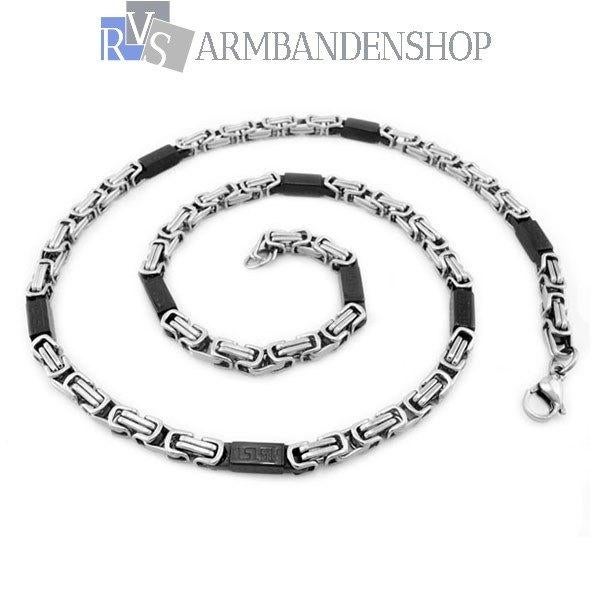 RVS Bi-color black zilver koningsschakel koningsketting 60, Verzenden, Nieuw, Zilver, Overige materialen