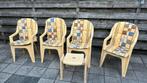 Vier gele tuinstoelen met kussens bijna gratis, Ophalen, Gebruikt, Kunststof