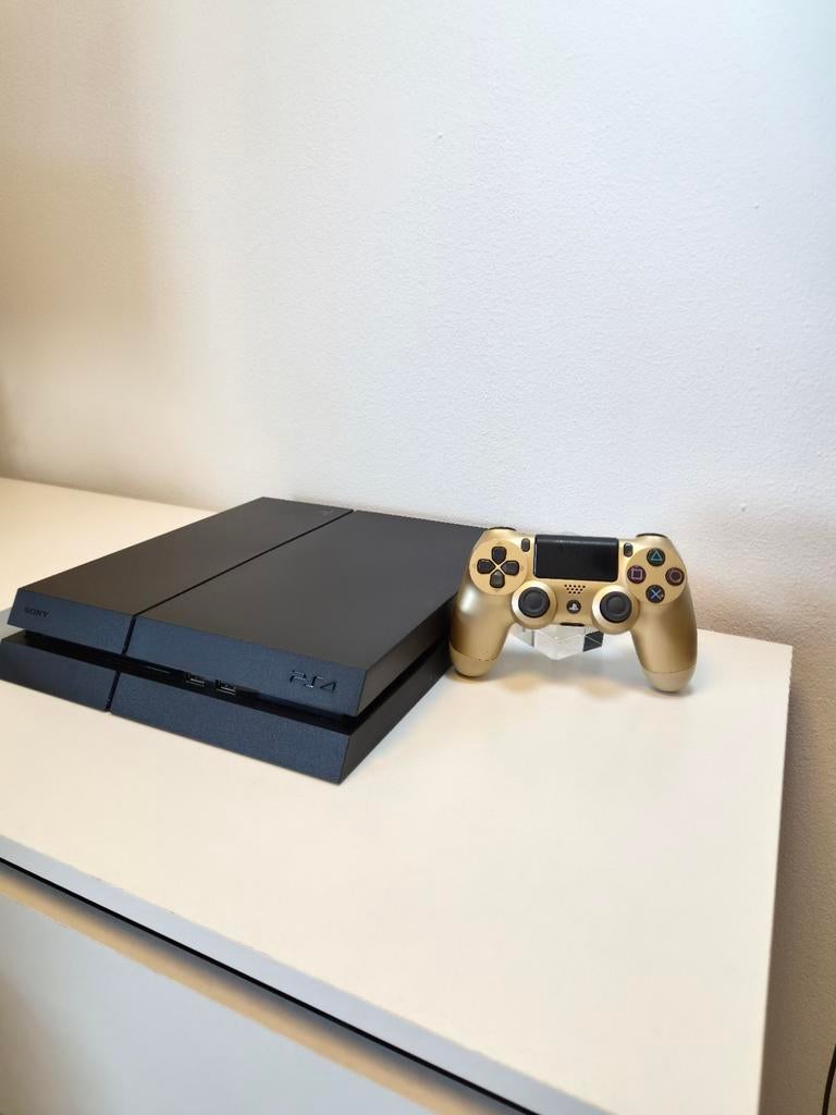 PlayStation 4 met gouden controller en bekabeling, Ophalen of Verzenden, Met 1 controller, Original, 500 GB