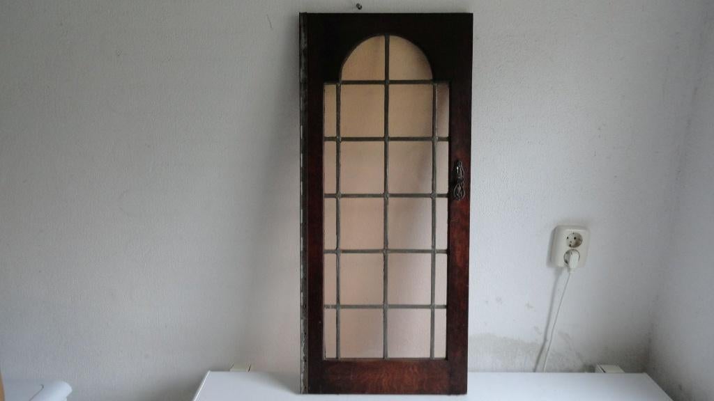 Glas in lood, antiek kastdeurtje met glas in lood, Ophalen of Verzenden