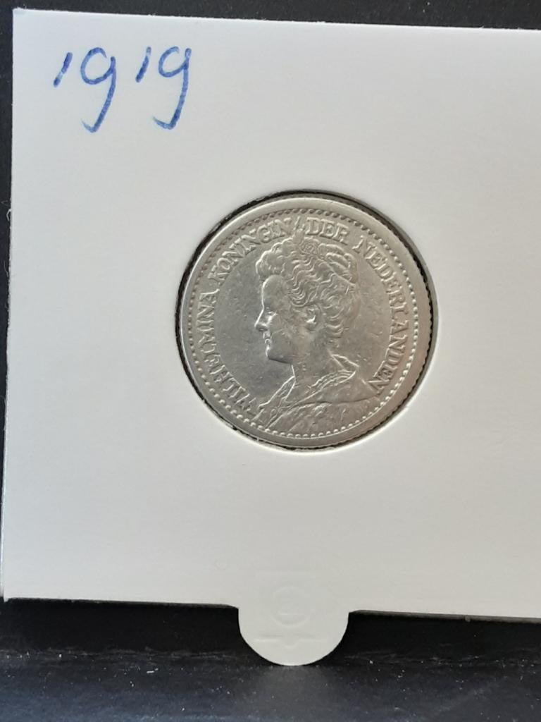Halve gulden 1919 koningin Wilhelmina, Postzegels en Munten, Munten | Nederland, ½ gulden, Zilver, Ophalen of Verzenden, Koningin Wilhelmina