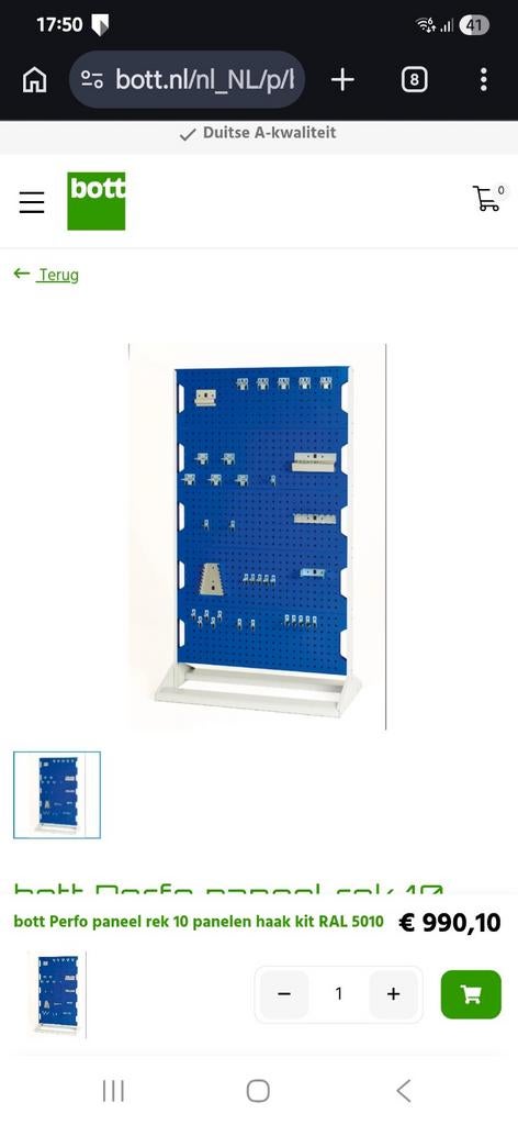Bott gereedschap bord of rek, 75 tot 150 cm, Raamkozijn, Nieuw, Ophalen of Verzenden