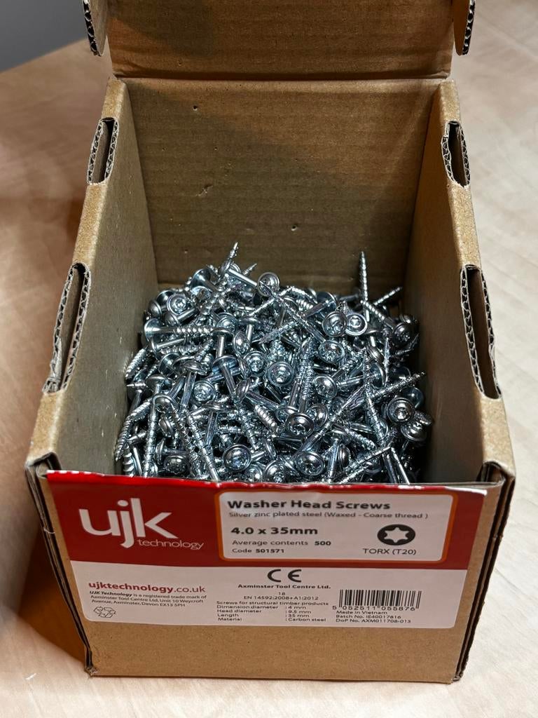 UJK Pocket Hole Schroeven 4.0x35mm, Grove Draad, 500 st., Doe-het-zelf en Verbouw, Ophalen of Verzenden, Nieuw, Minder dan 50 mm