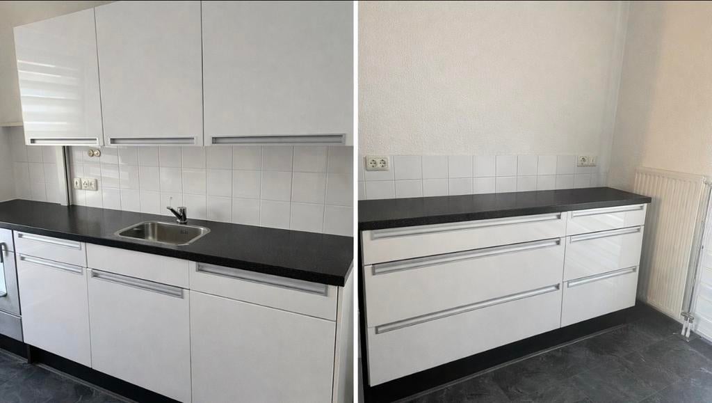 Moderne witte keuken met donker aanrechtblad graniet Bribus, Gebruikt, Overige materialen, Wit, Enkelwandige keuken
