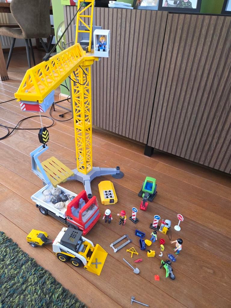 Playmobil hijskraan, bouwplaats en garage speelgoed., Ophalen, Gebruikt