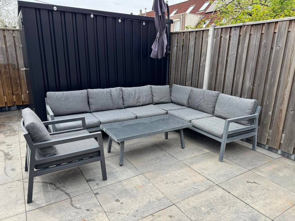 Moderne aluminium loungeset voor alle seizoenen, Tuin en Terras, Tuinsets en Loungesets, Ophalen, Gebruikt, Meer dan 8 zitplaatsen