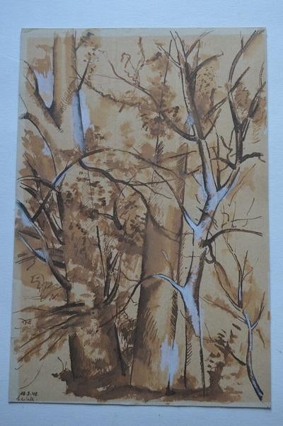 Gouache. Bomen., Ophalen