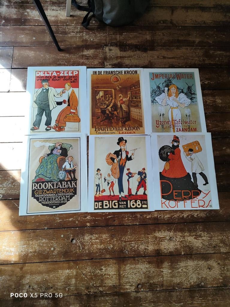 Partij oude reclame affiches 8 stuks, Verzamelen, Merken en Reclamevoorwerpen, Ophalen of Verzenden, Gebruikt